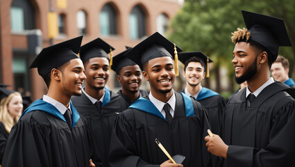Group of a happy smiling male graduate students