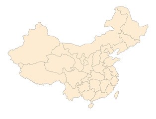 中国と台湾のシンプルな地図、省（市・区）の境界線入り、明るい色