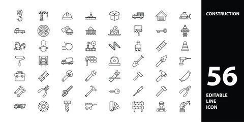 icon set construction for building, carpentier, house, manufacture