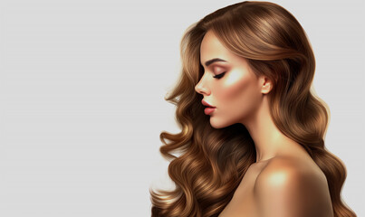Naklejka premium Beautiful woman in with long and shiny wavy hair. Isolated on white background.