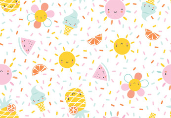 summer, flower, orange, ice cream, sun, watermelon, pineapple, sweet