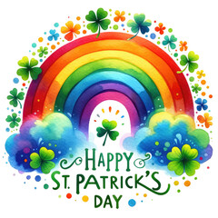 Watercolor St. Patrick's Day Clipart. Festive Irish Watercolor Elements for St. Patrick's Day Celebration. Hand Painted St. Patrick's Day Clipart. Irish Shamrock, Whimsical Rainbow, Clover