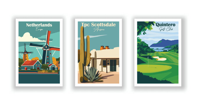 Netherlands, Europe. Quintero Golf Club. Tpc Scottsdale, Arizona - Vintage travel poster. High quality prints