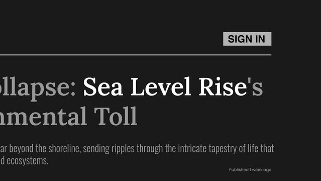 Term 'Sea level rise' highlighted on FAKE headlines news publications. Titles on black background. Can be used for editorial AND non editorial content as everything is 100% fake