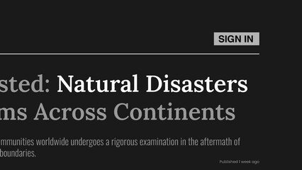Term 'Natural disasters' highlighted on FAKE headlines news publications. Titles on black background. Can be used for editorial AND non editorial content as everything is 100% fake