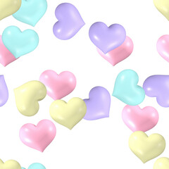 pastel 3d rendered hearts random rotations seamless pattern no background 