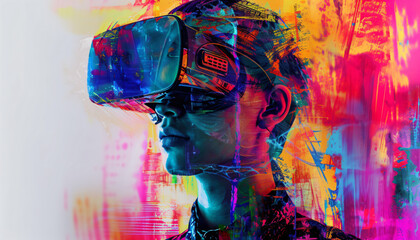 Teen using VR headset illustration 
