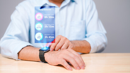 Using a health monitoring watch, a person employs cutting-edge technology to track and check their well-being, with vital health metrics displayed on the device's screen through a dedicated app.