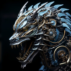 Biomechanical dragon made of gears and wires.