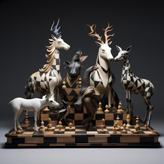 Chessboard where the pieces transform into real animals.