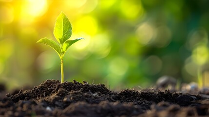 A small plant is seen sprouting out of the ground. This image can be used to depict growth, new beginnings, or nature's resilience