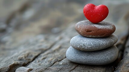 Zen Love: Stacked Stones with Red Heart for Valentine's Day


