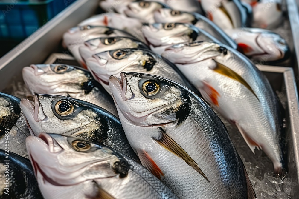 Poster fish factory. background with selective focus and copy space