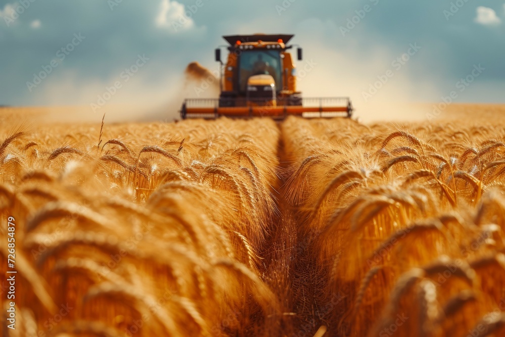 Poster wheat harvest in the field. background with selective focus and copy space