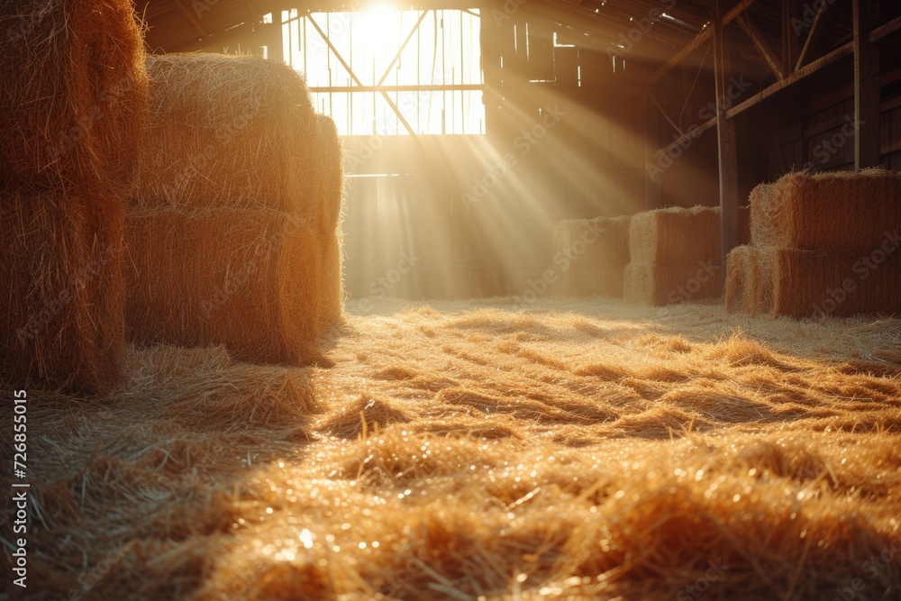 Poster harvesting hay. background with selective focus and copy space