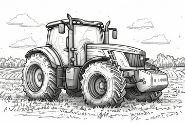 Tractor sketch. Background with selective focus and copy space