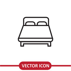 double bed icon, simple flat liner bed illustration on white background..eps
