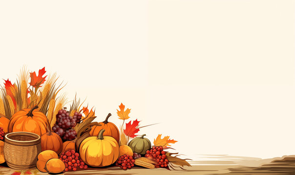 Thanksgiving and fall food and nature graphic design with copy spaceVirtual image , AI generated illustration,