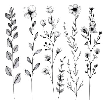 Fototapeta set of black and white flowers