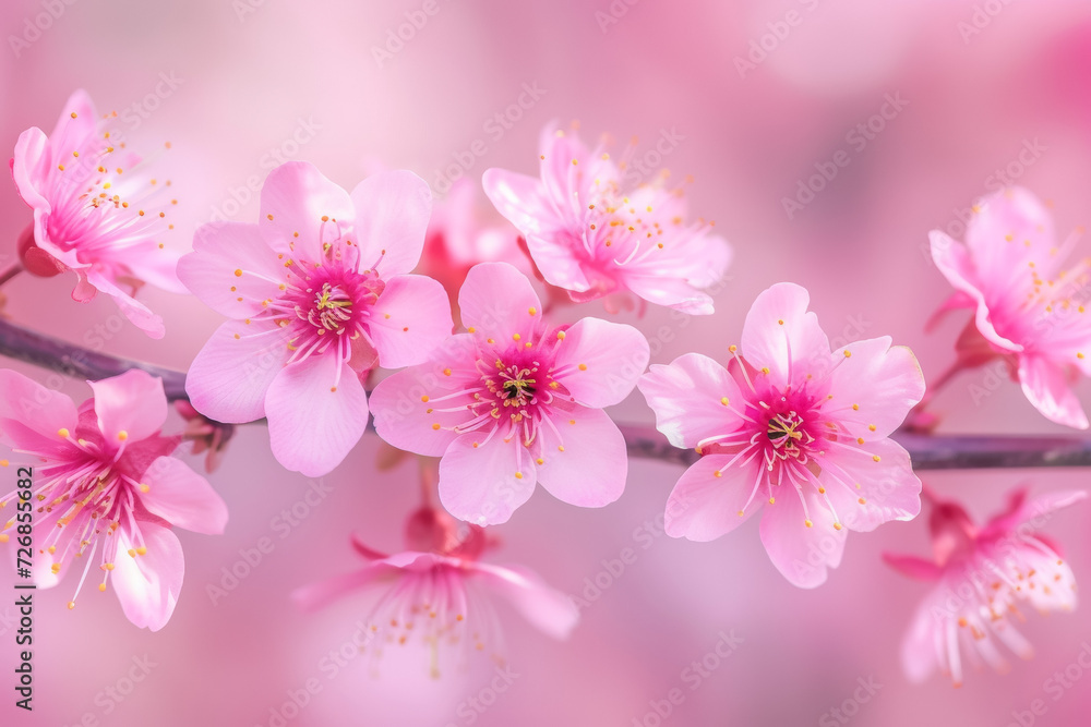 Sticker Blooming fruit tree. Background with selective focus and copy space