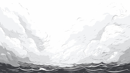 Vector scene of a stormy sky and turbulent seas  reflecting the tumultuous nature of emotions  with dark clouds and crashing waves conveying inner turmoil. simple minimalist illustration creative