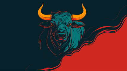 Vibrant vector illustration of a spirited buffalo  with powerful horns and dynamic movement  symbolizing strength  unity  and resilience in African folklore. simple minimalist illustration creative
