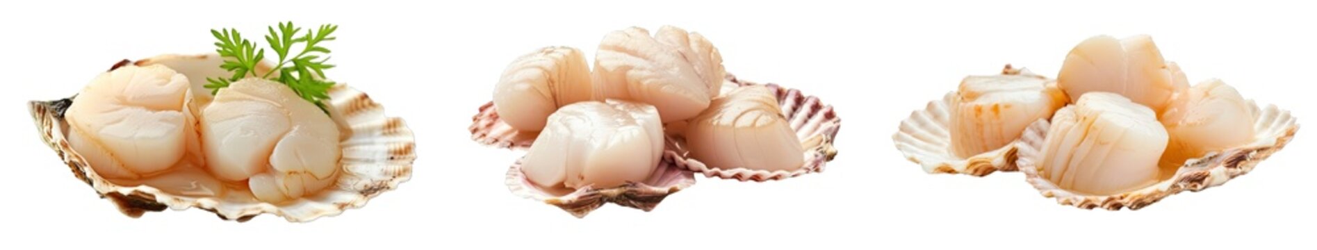 Collection of PNG. Raw scallop meat isolated on a transparent background.