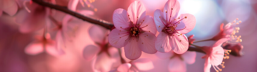Fototapeta premium Blossoming Beauty: Close-Up of a Pink Cherry Blossom