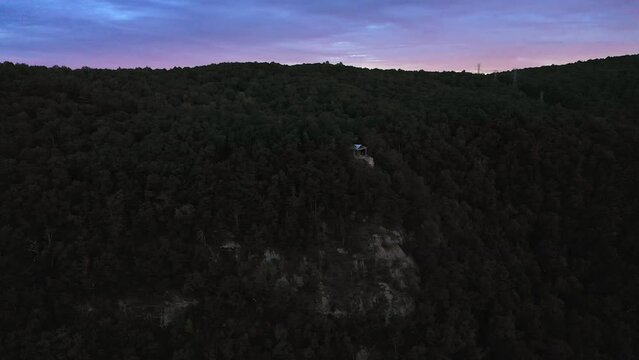 Horizontal Pan with Drone, Pretty Place Chapel nestled in Mountains, Sunrise, Fred W. Symmes Chapel, Cleveland, SC
