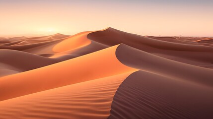 Sunset over sand dunes in the Sahara desert. 3d rendering - obrazy, fototapety, plakaty