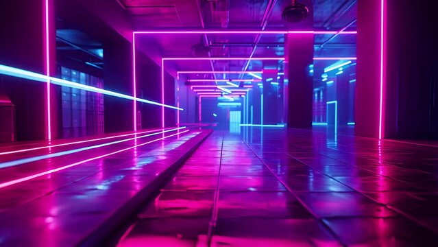 The neon dance floor filled with lines creating a lively and electric atmosphere.