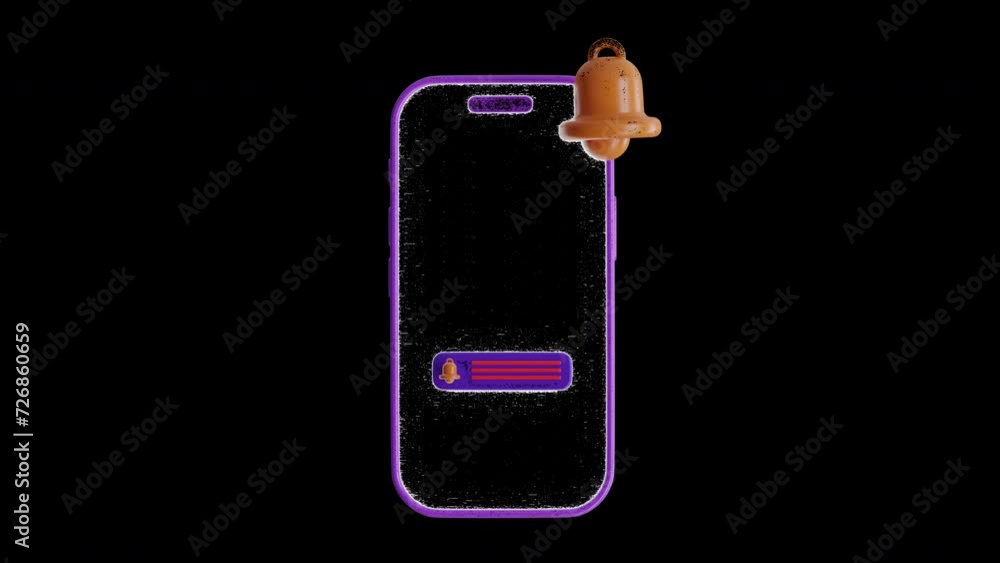 Poster 3d animation of phone notification with bell icon | alpha channel