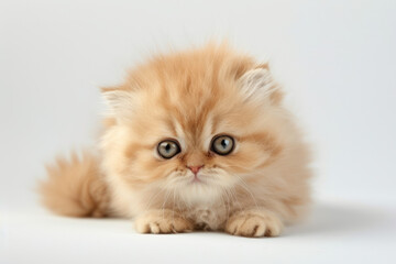 Adorable Orange Persian Kitten Gazing Curiously on a White Background