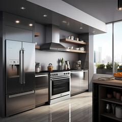 A modern kitchen with sleek appliances.