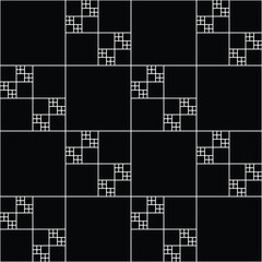 Fractal square ornament. Abstract black and white background. Geometric seamless pattern