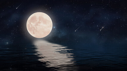 Fototapeta na wymiar Moon and reflection on the seaside