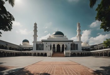 Fototapeta na wymiar Jemaah Mosque view sunny day Ampuan Malaysian Panoramic Masjid Tengku known English