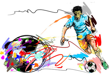 man action kick football sport art and brush style