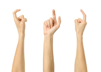 Scratching finger. Multiple images set of female caucasian hand with french manicure showing Scratching finger gesture