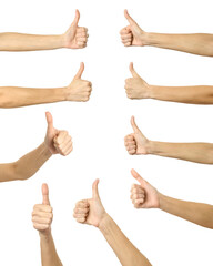 Thumbs Up. Multiple images set of female caucasian hand with french manicure showing Thumbs Up...