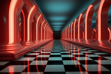 3D abstract background with neon lights. neon tunnel.space construction.3d illustration