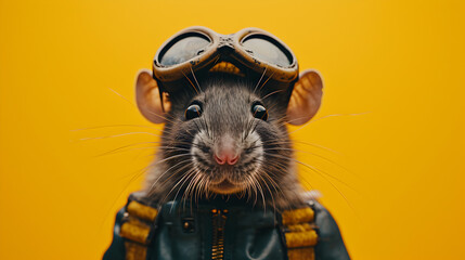 Cheeky Rat in Aviation Uniform on a Yellow Background