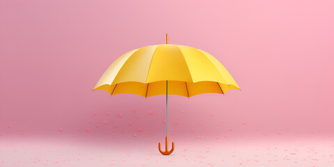 Opened yellow umbrella on pink background minimal creative concept 
  