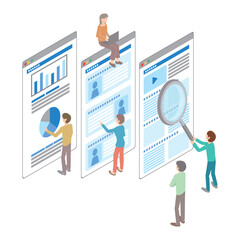 WEBサイトを解析している人たちのイラスト
