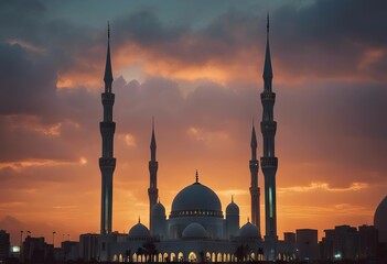 2020 orange United clouds November mosque Sharjah Arab Emirates Faisal King - obrazy, fototapety, plakaty