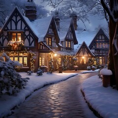 Houses in the snow, winter landscape, Christmas, New Year