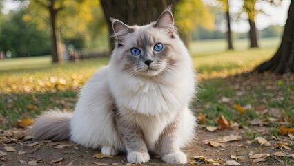 Naklejka na ściany i meble Blue point ragdoll cat in the park