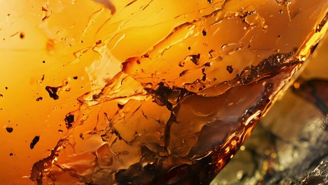 A microscope view of a thin section of fossilized amber with scientists using trace element ysis to determine the age of the amber and any fossils contained within it.