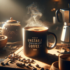 a highly realistic scene themed around the essential role of coffee, featuring a coffee cup in stunning detail