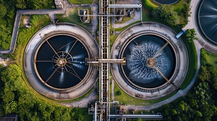 Modern wastewater treatment plant of chemical factory. drone view. copy space for text. - obrazy, fototapety, plakaty